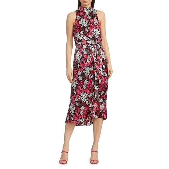 Cinq A Sept Julian Floral Print Black Pink Silk Dress Size 8 - Picture 1 of 15